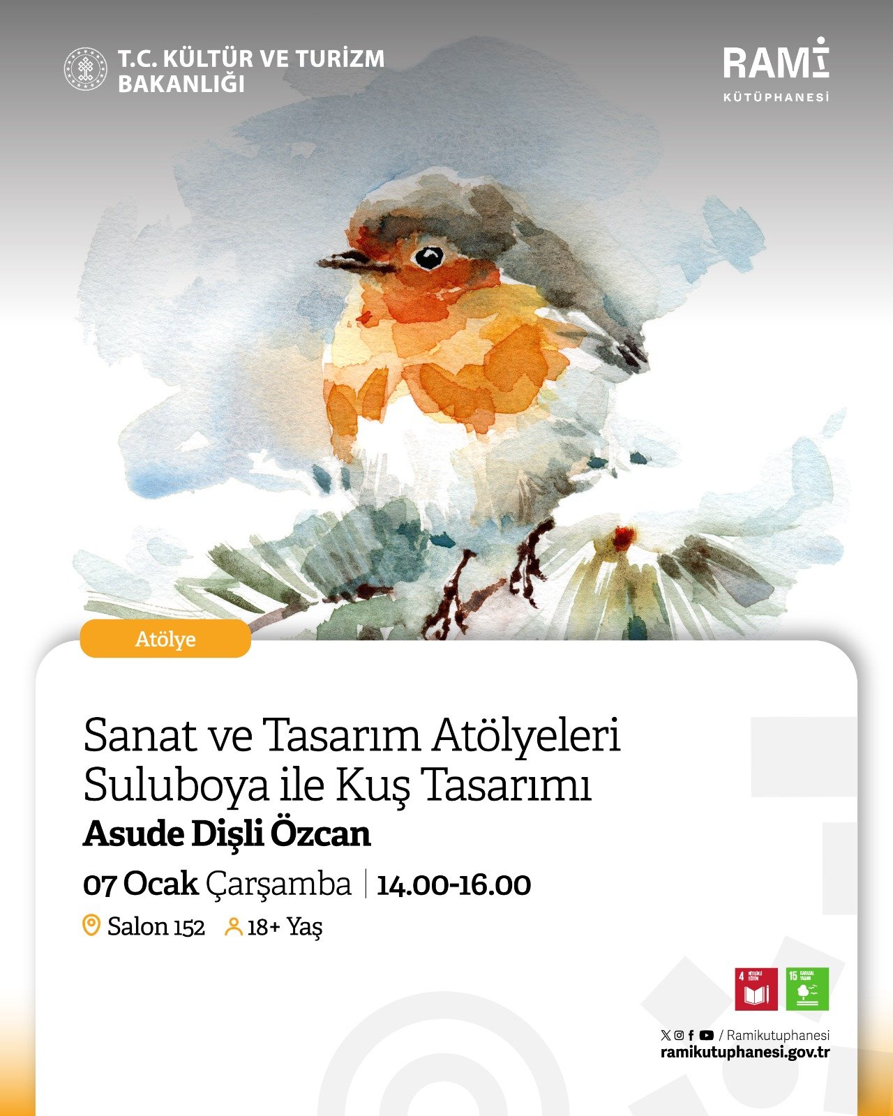 Sanat ve Tasarım Atölyeleri Suluboya ile Kuş Tasarımı